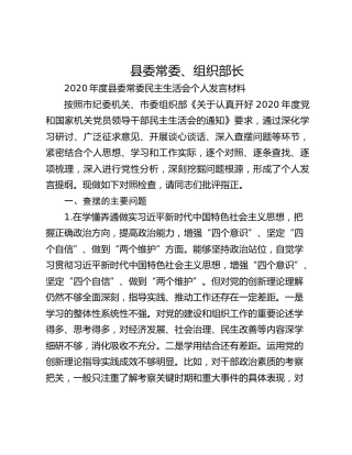 县委常委、组织部长 2020年度县委常委民主生活会个人发言材料