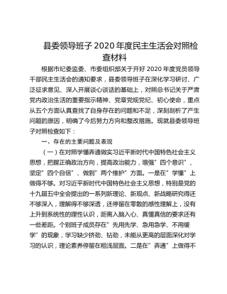 县委常委领导班子2020年民主生活会对照检查材料