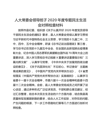 人大常委会领导班子2020年度专题民主生活会对照检查材料