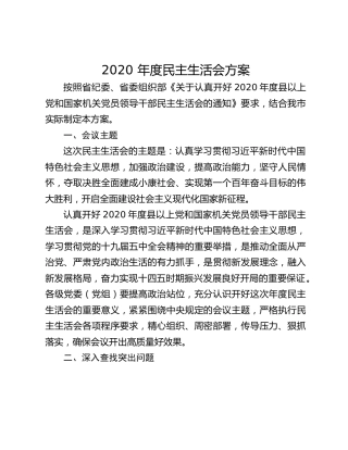 2020 年度民主生活会方案