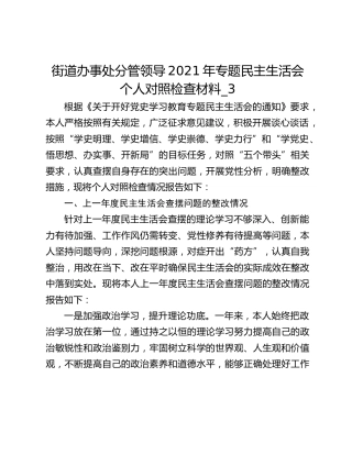 街道办事处分管领导2021年专题民主生活会个人对照检查材料_3