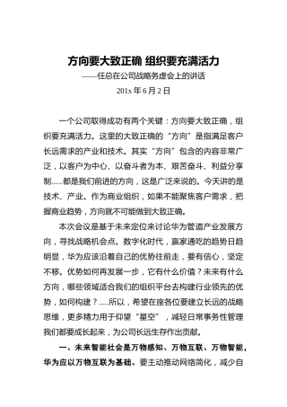 方向要大致正确组织要充满活力——任总在公司战略务虚会上的讲话
