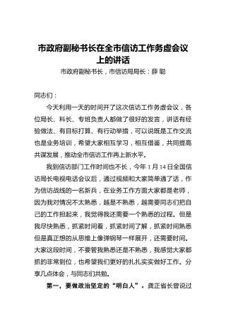 市政府副秘书长在全市信访工作务虚会议上的讲话