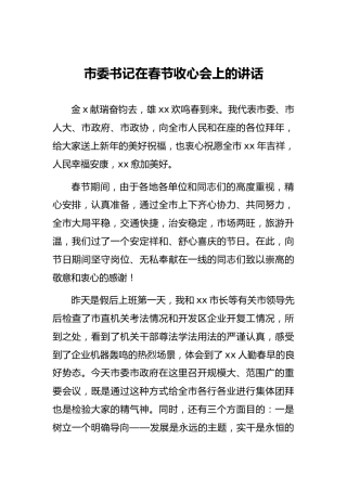 市委书记在春节收心会上的讲话