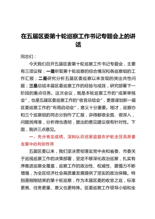 在五届区委第十轮巡察工作书记专题会上的讲话