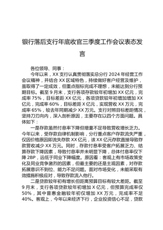 银行落后支行年底收官三季度工作会议表态发言