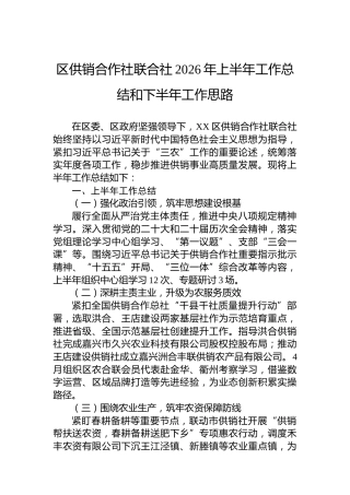 区供销合作社联合社2026年上半年工作总结和下半年工作思路