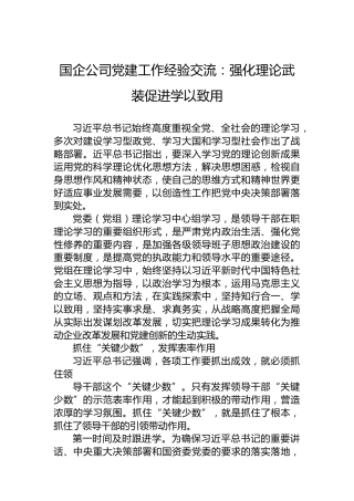 国企公司党建工作经验交流：强化理论武装促进学以致用