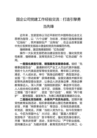 国企公司党建工作经验交流：打造引擎勇当先锋