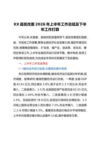 XX县发改委2026年上半年工作总结及下半年工作打算