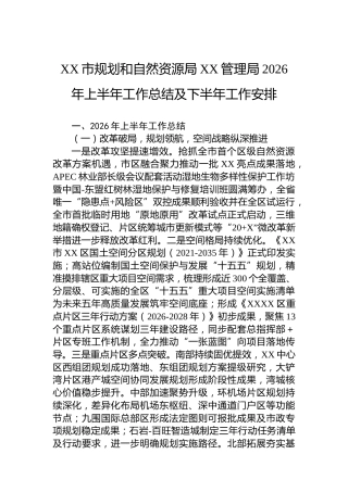 XX市规划和自然资源局XX管理局2026年上半年工作总结及下半年工作安排
