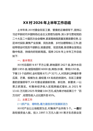 XX村2026年上半年工作总结