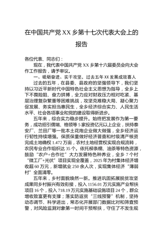 在中国共产党XX乡第十七次代表大会上的报告