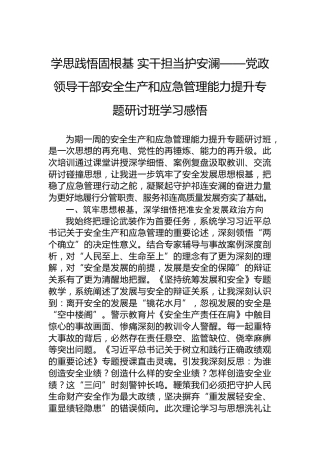 学思践悟固根基实干担当护安澜——党政领导干部安全生产和应急管理能力提升专题研讨班学习感悟
