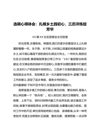 选调心得体会：扎根乡土践初心，三历淬炼绽芳华