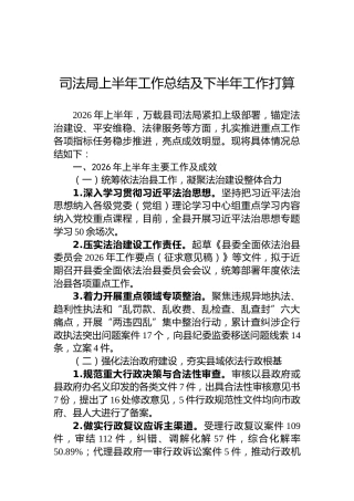司法局上半年工作总结及下半年工作打算