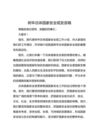 树牢总体国家安全观发言稿
