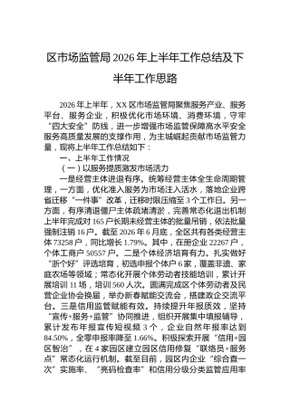 区市场监管局2026年上半年工作总结及下半年工作思路