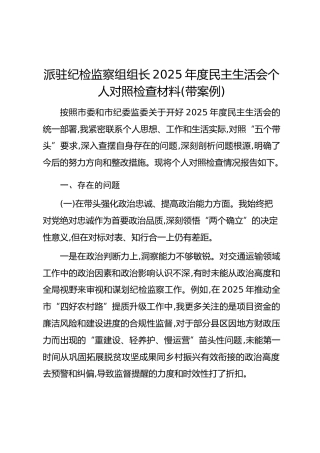 派驻纪检监察组组长2025年度民主生活会个人对照检查材料(带案例)