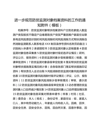 进一步规范防贫监测对象档案资料的工作的通知附件（模板）