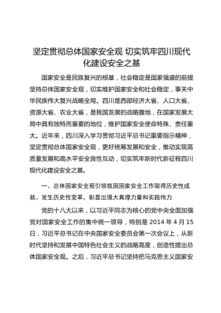 坚定贯彻总体国家安全观 切实筑牢XX现代化建设安全之基
