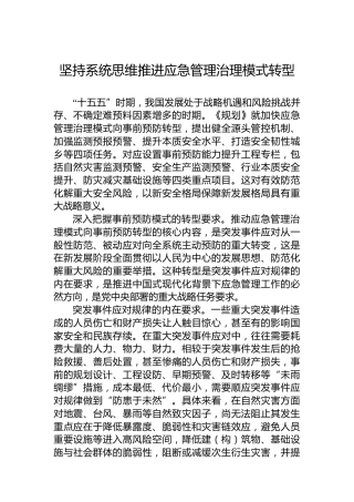 坚持系统思维推进应急管理治理模式转型