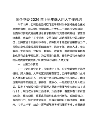 国企党委2026年上半年选人用人工作总结