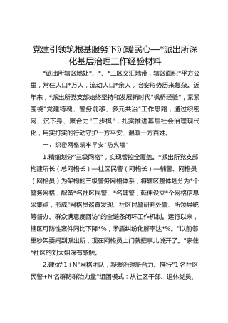 党建引领筑根基服务下沉暖民心——派出所深化基层治理工作经验材料