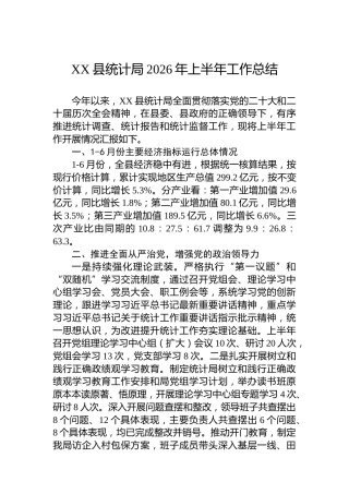 XX县统计局2026年上半年工作总结