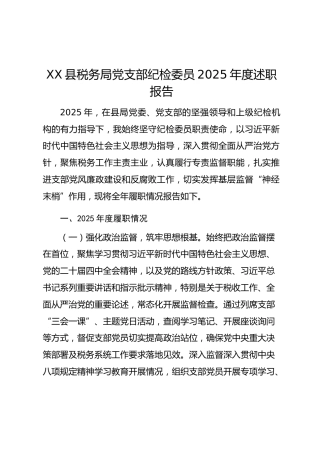 XX县税务局党支部纪检委员2025年度述职报告2