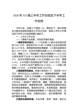 2026年XX镇上半年工作总结及下半年工作安排