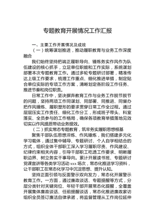 专题教育开展情况工作汇报