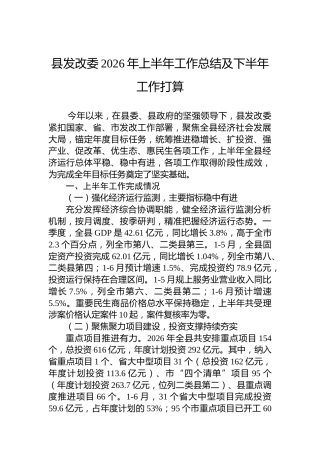 县发改委2026年上半年工作总结及下半年工作打算