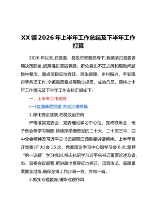 XX镇2026年上半年工作总结 及下半年工作打算