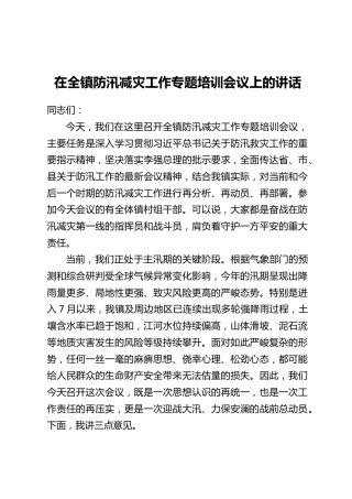在全镇防汛减灾工作专题培训会议上的讲话