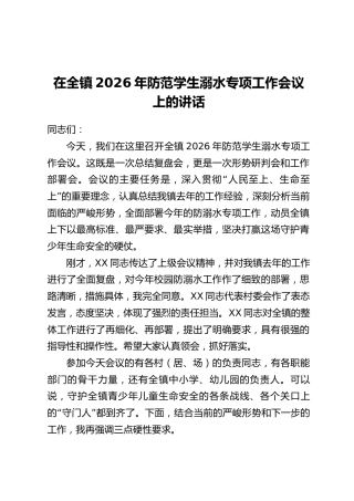 在全镇2026年防范学生溺水专项工作会议上的讲话