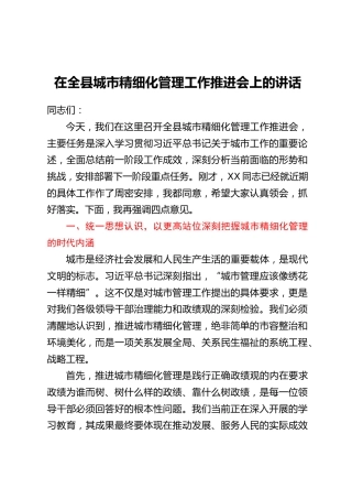 在全县城市精细化管理工作推进会上的讲话