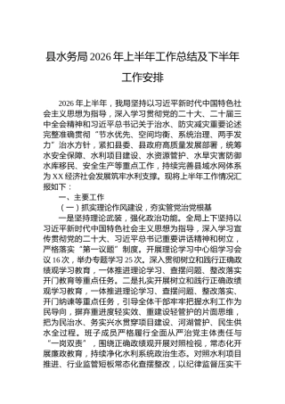 县水务局2026年上半年工作总结及下半年工作安排