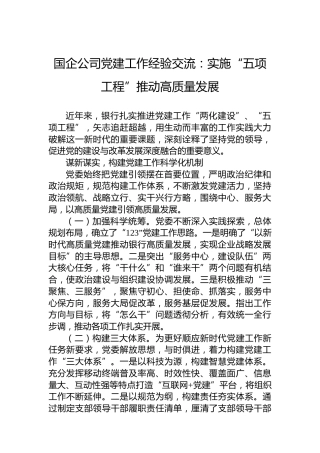 国企公司党建工作经验交流：实施“五项工程”推动高质量发展