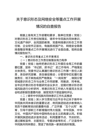 关于意识形态及网络安全等重点工作开展情况的自查报告