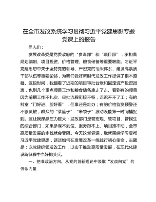 在全市发改系统学习贯彻习近平党建思想专题党课上的报告
