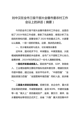 刘中汉在全市三级干部大会暨市委农村工作会议上的讲话
