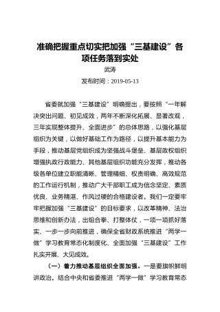 武涛：准确把握重点切实把加强“三基建设”各项任务落到实处