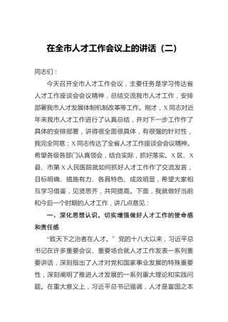 在全市人才工作会议上的讲话（二）