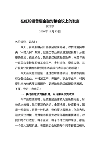 仪传珍：在红船镇普惠金融对接会议上的发言