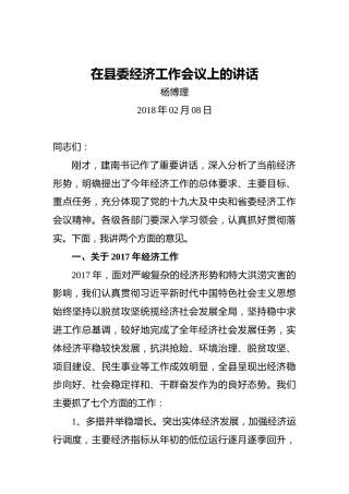 杨博理：在县委经济工作会议上的讲话