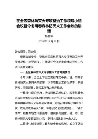 杨金军：在全区森林防灭火专项整治工作领导小组会议暨今冬明春森林防灭火工作会议的讲话