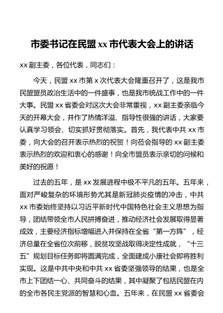 市委书记在民盟xx市代表大会上的讲话