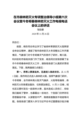 邹自景：在市森林防灭火专项整治领导小组第六次会议暨今冬明春森林防灭火工作电视电话会议上的讲话