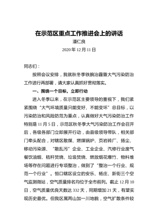 潘仁良：在示范区重点工作推进会上的讲话